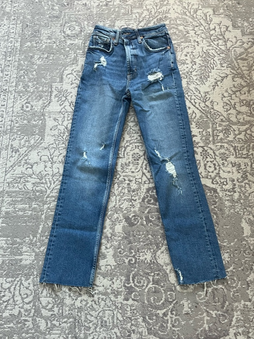 We The Free Distressed Medium Blue Straight-Leg Jeans